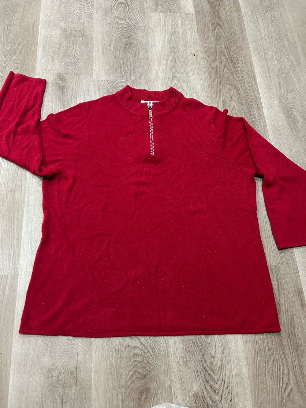 Red Rhinestoned Half-Zip Sweater